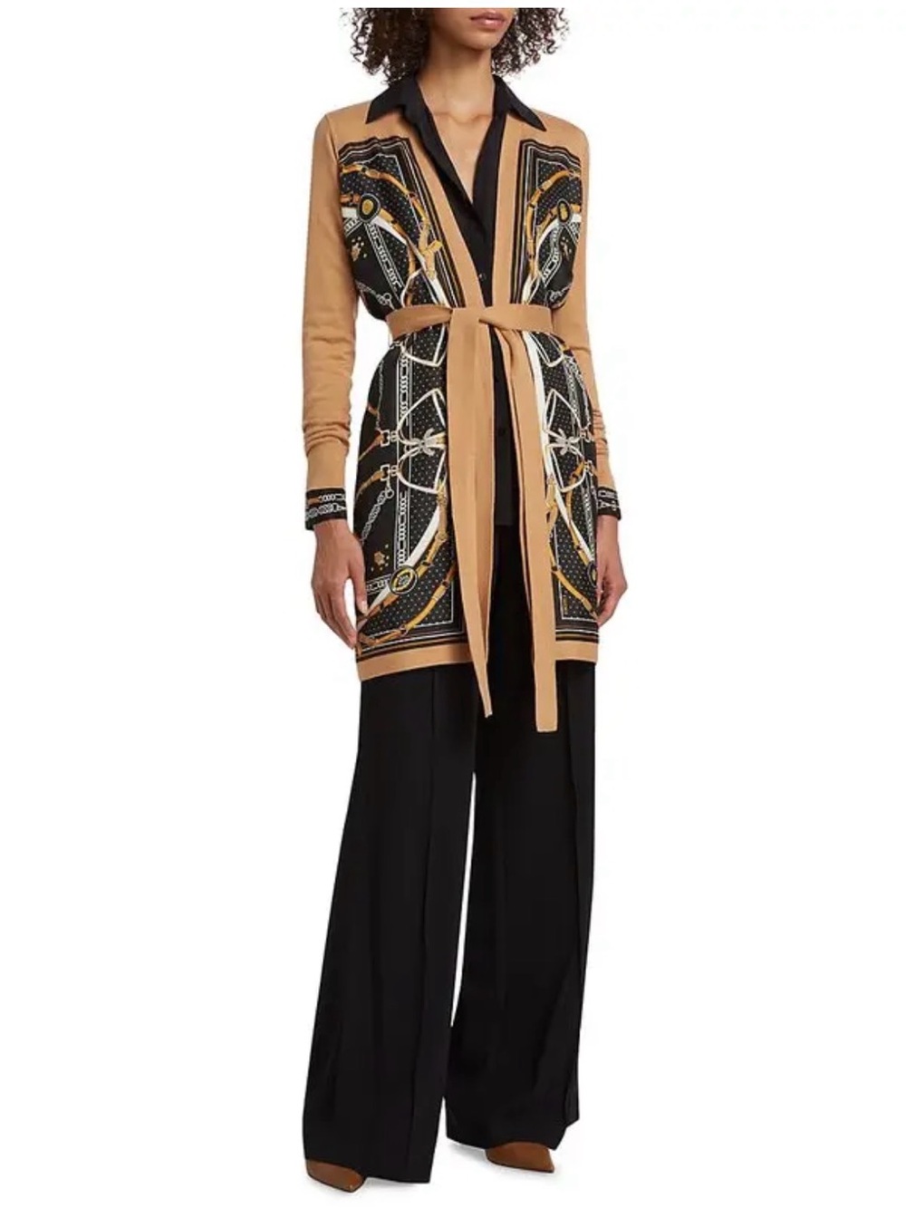 L'AGENCE Beverly Silk Panel Cardigan Black Camel Buckle
Scarf XXS/XS (NO BELT)